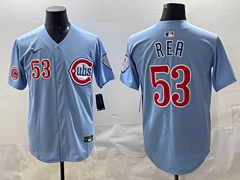 Men 2025 Chicago Cubs #53 Rea Light Blue Throwback Nike MLB Jersey style 003->new york yankees->MLB Jersey
